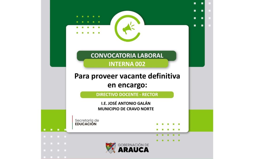 Convocatoria Laboral Interna No. 002 de 2026 – Secretaría de Educación Departamental